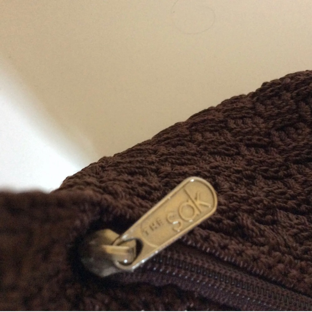 The Sak Natural Crochet Woven Bag Purse Brown Fabric Hobo Shoulder Bag Zipper - Picture 3 of 6